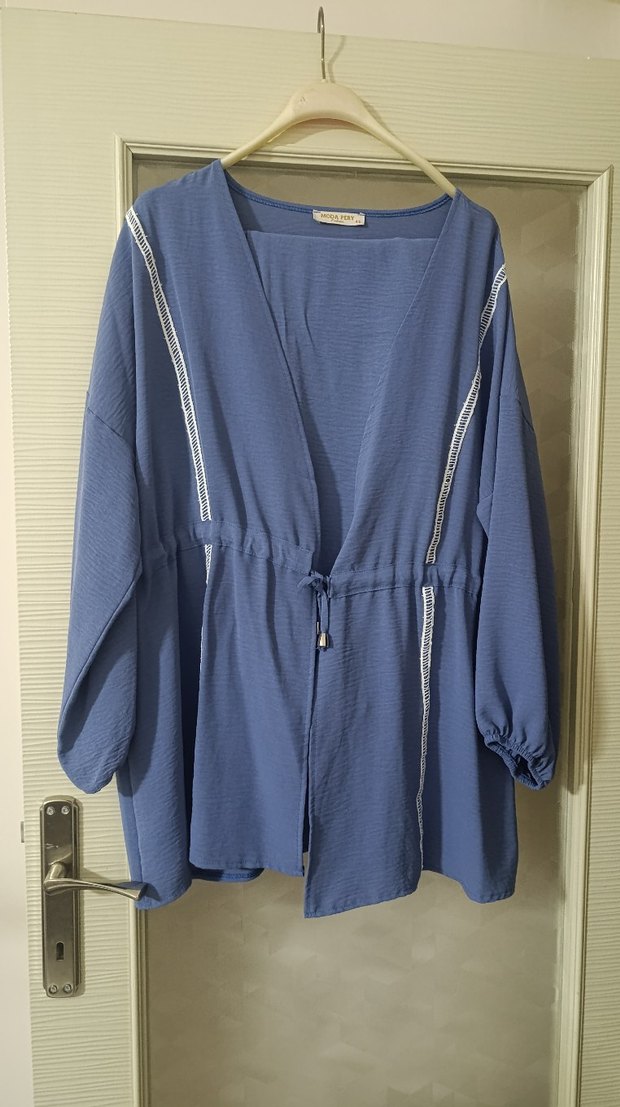 Uzun Bel Detaylı Kadın Mavi ikili Takım - Görsel 4