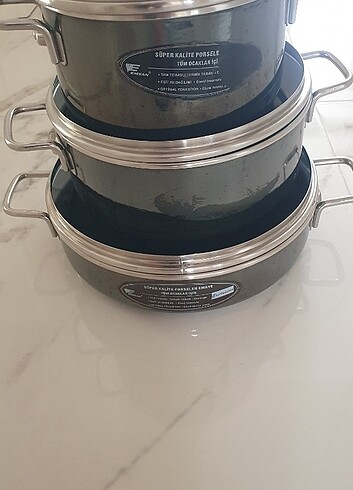 Beden siyah Renk Emsan 3 adet tencere titanyum 
