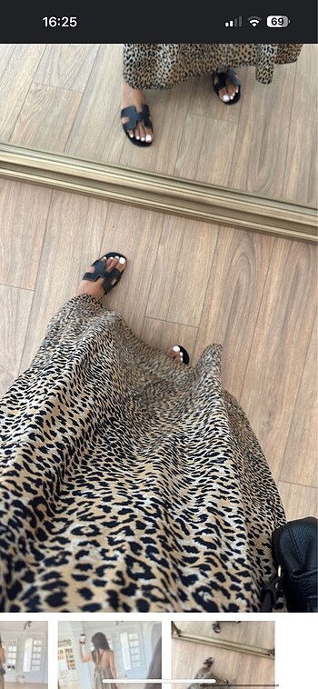 s Beden Leoparlı Askılı elbise
