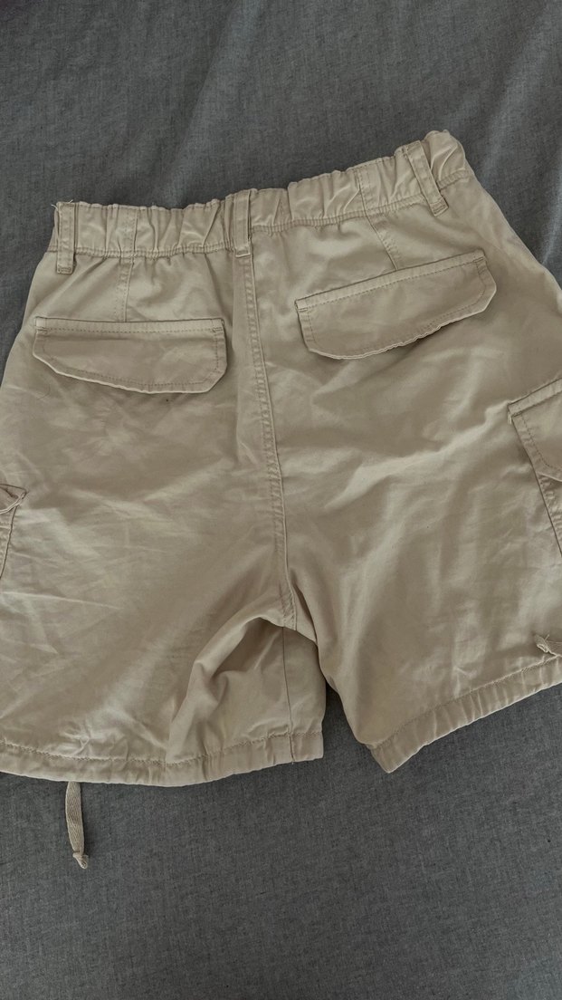 Bej Keten Rahat Kesim  Şort - Görsel 2