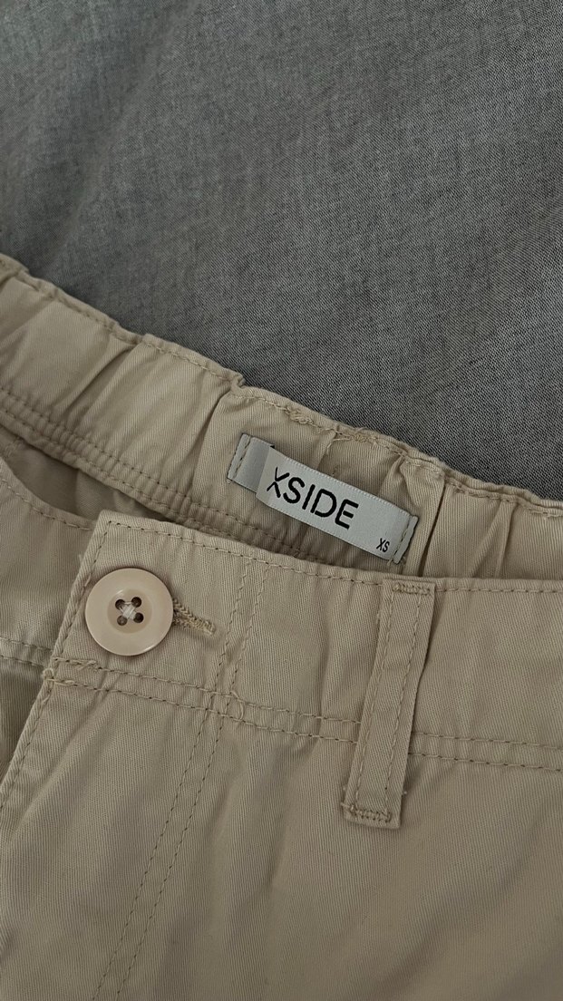 Bej Keten Rahat Kesim  Şort - Görsel 3