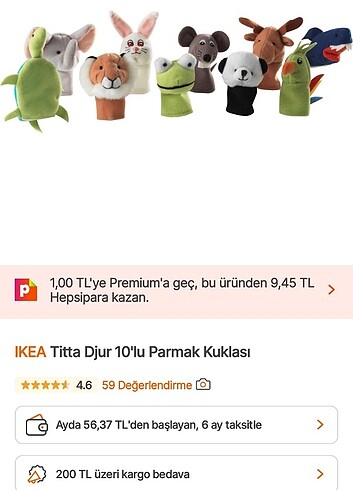 Beden Renk İkea titta djur parmak kukla
