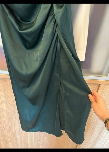 Kadın Yeşil Drapeli Uzun Elbise - Görsel 5