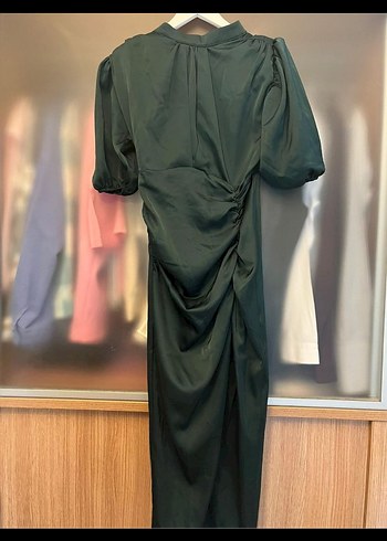 Kadın Yeşil Drapeli Uzun Elbise - Görsel 3