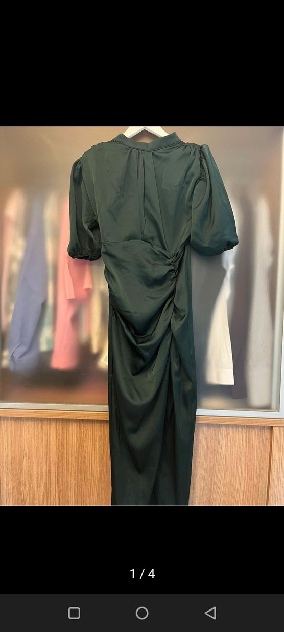 Kadın Yeşil Drapeli Uzun Elbise - Görsel 3