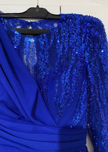 Mavi Drapeli Uzun Abiye Elbise - Görsel 6