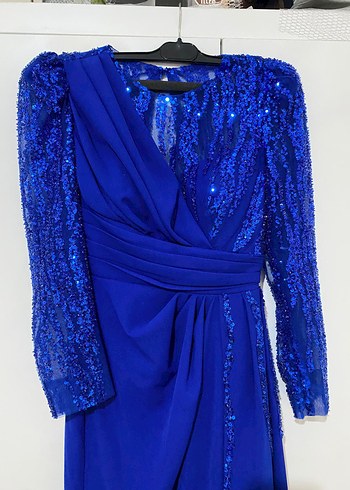 Mavi Drapeli Uzun Abiye Elbise - Görsel 7