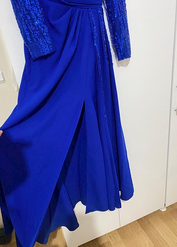 Mavi Drapeli Uzun Abiye Elbise - Görsel 8