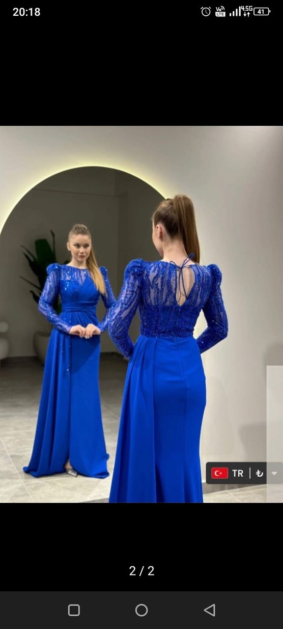 Mavi Drapeli Uzun Abiye Elbise - Görsel 2