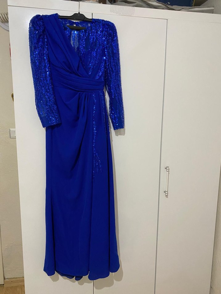 Mavi Drapeli Uzun Abiye Elbise - Görsel 3