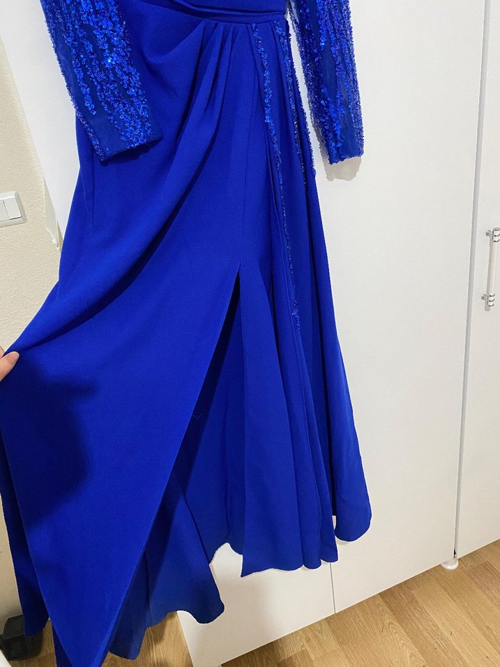 Mavi Drapeli Uzun Abiye Elbise - Görsel 5