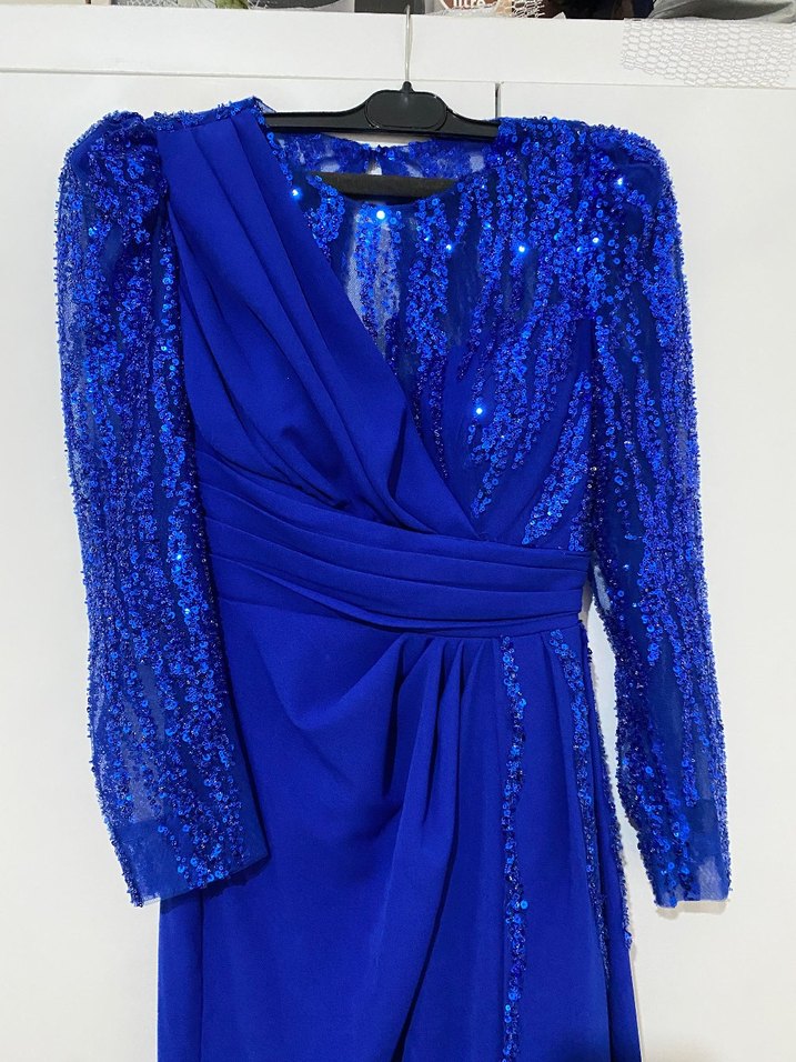 Mavi Drapeli Uzun Abiye Elbise - Görsel 4