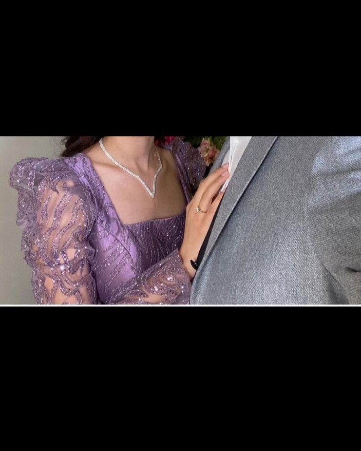 Mor Dantel İşlemeli Uzun Abiye Elbise - Görsel 4