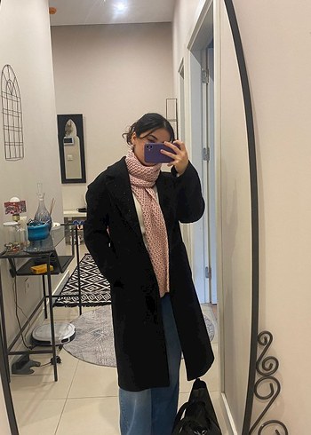 Kadın Siyah Midi Yün Kaban - Görsel 3