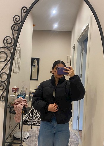 Siyah Şişme Denim Kadın Mont - Görsel 2