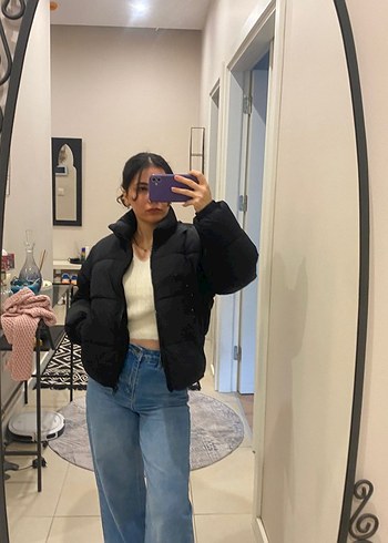 Siyah Şişme Denim Kadın Mont - Görsel 3