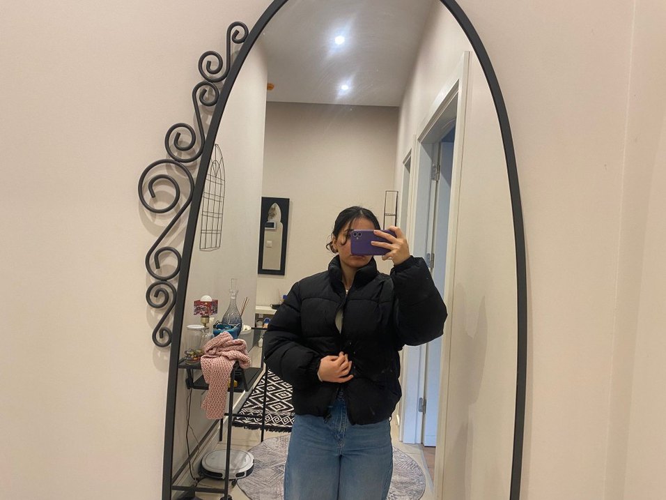 Siyah Şişme Denim Kadın Mont - Görsel 2