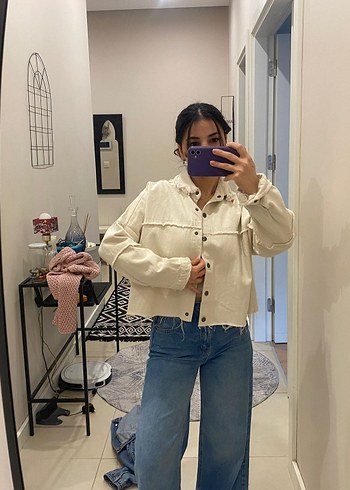 Bej Tie-Dye Kadın Denim Ceket - Görsel 2