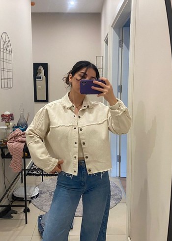 Bej Tie-Dye Kadın Denim Ceket - Görsel 4