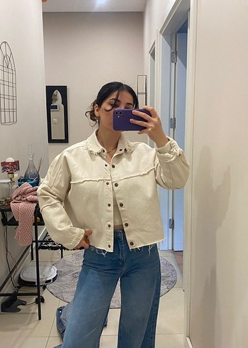 Bej Tie-Dye Kadın Denim Ceket - Görsel 5