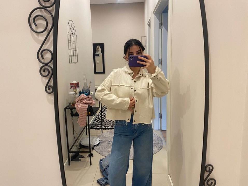 Bej Tie-Dye Kadın Denim Ceket - Görsel 2