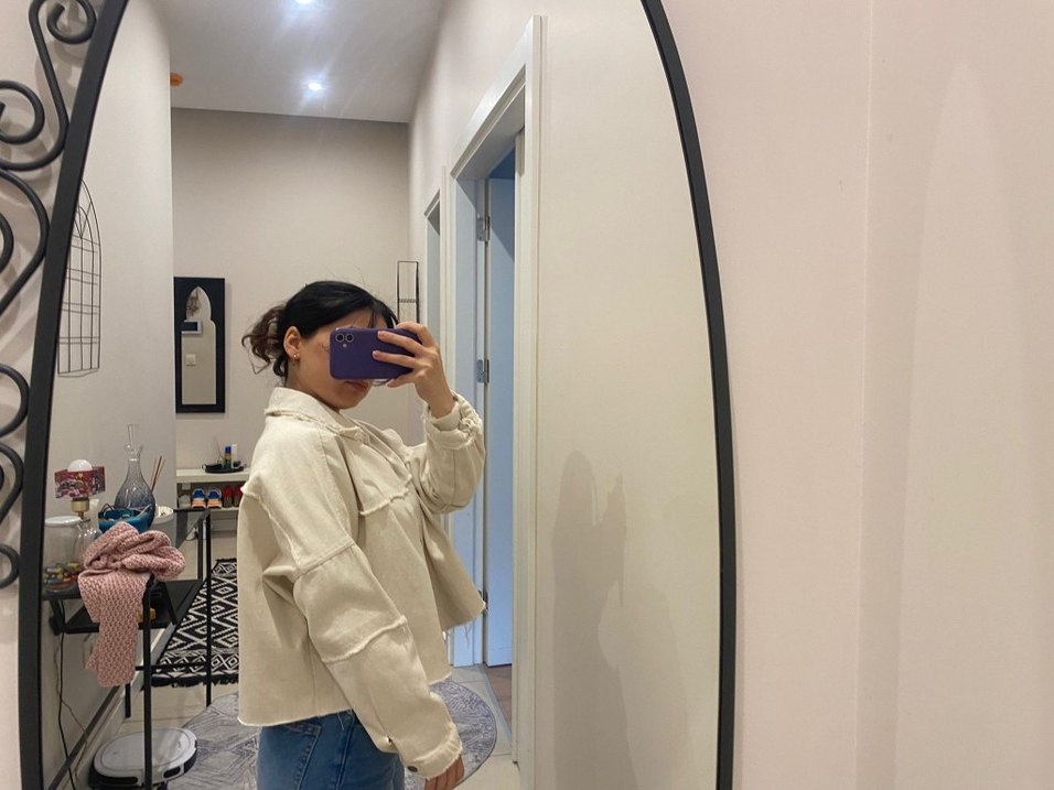 Bej Tie-Dye Kadın Denim Ceket - Görsel 3