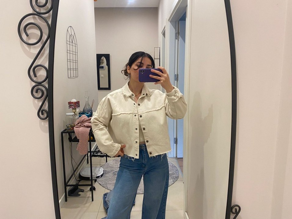 Bej Tie-Dye Kadın Denim Ceket - Görsel 5