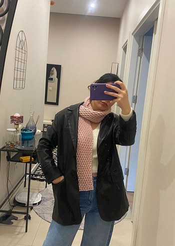 siyah  Deri Kadın Ceket Notch Yaka - Görsel 3