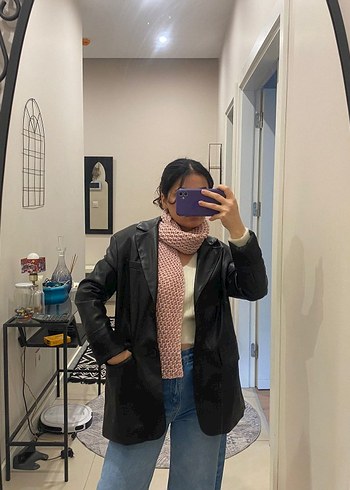 siyah  Deri Kadın Ceket Notch Yaka - Görsel 5