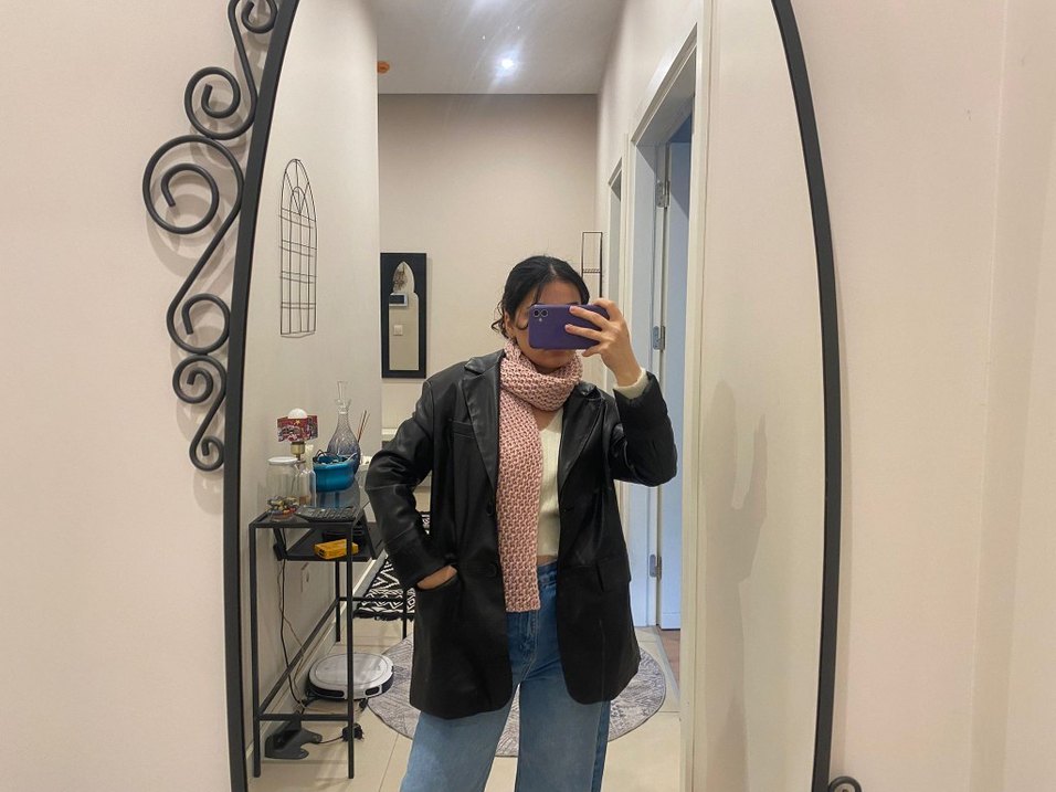 siyah  Deri Kadın Ceket Notch Yaka - Görsel 5