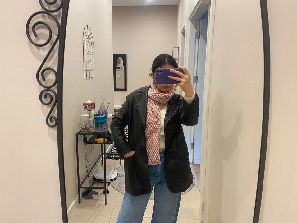 siyah  Deri Kadın Ceket Notch Yaka - Görsel 2