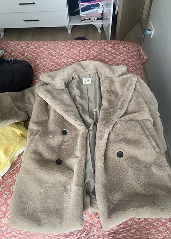 Bej Peluş Kadın Midi Kaban - Görsel 2