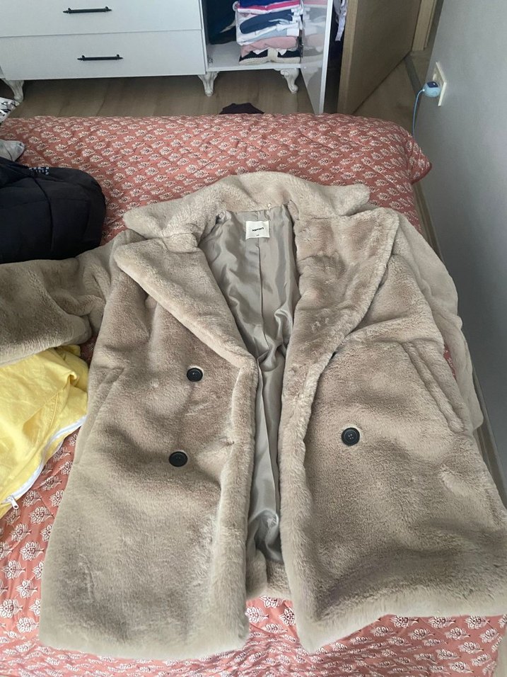 Bej Peluş Kadın Midi Kaban - Görsel 2