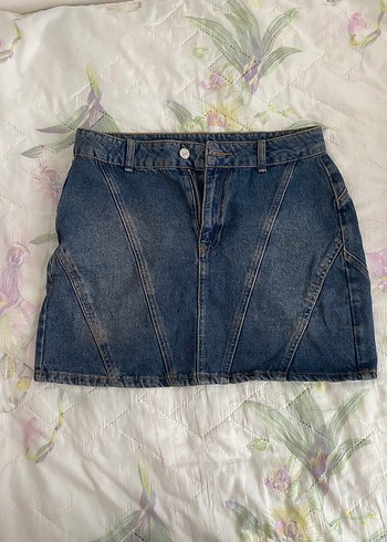 Mavi Kemerli Mini Denim Etek