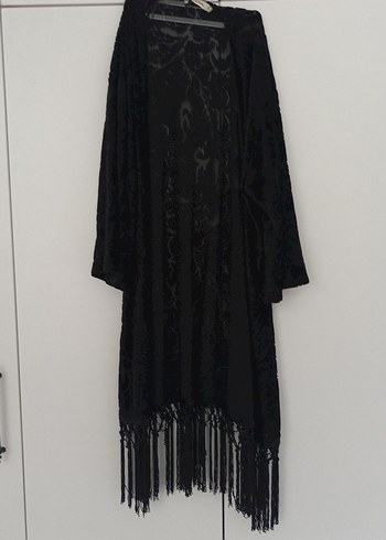 Uzun Siyah Desenli Gotik Kimono - Görsel 5