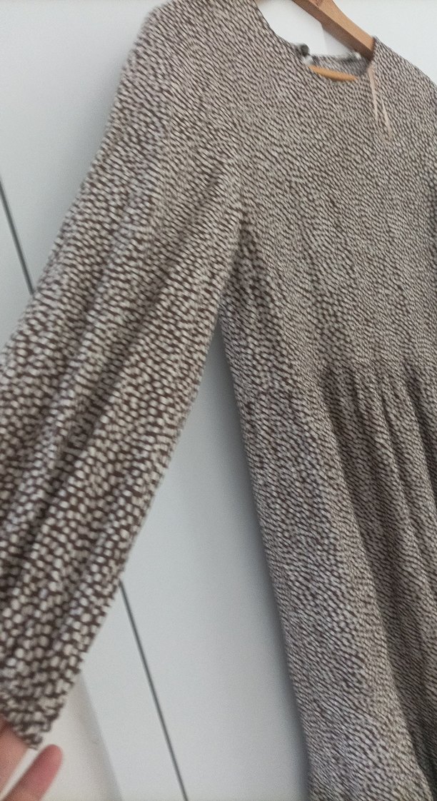 Bej Yılan Desenli Uzun Kollu Bohem Elbise - Görsel 2