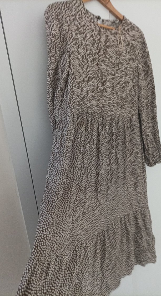 Bej Yılan Desenli Uzun Kollu Bohem Elbise - Görsel 4