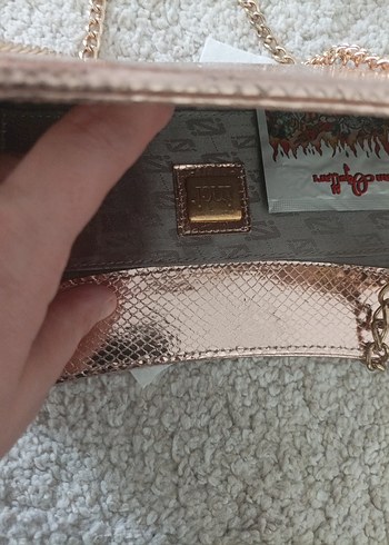 Parlak roseYılan Desenli Zincir Detaylı Kadın Çanta - Görsel 2