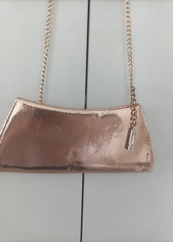 Parlak roseYılan Desenli Zincir Detaylı Kadın Çanta - Görsel 4