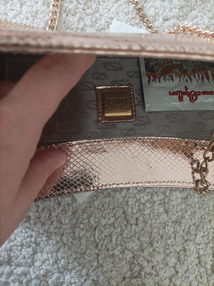 Parlak roseYılan Desenli Zincir Detaylı Kadın Çanta - Görsel 2