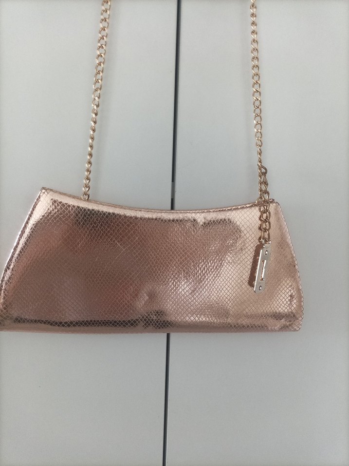 Parlak roseYılan Desenli Zincir Detaylı Kadın Çanta - Görsel 4