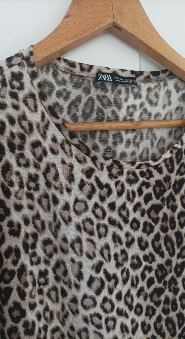 Leopar Desenli V Yakalı Uzun Elbise - Görsel 2