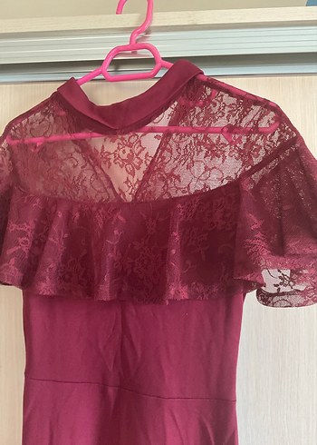 Adil Işık Bordo Dantel Detaylı Elbise
