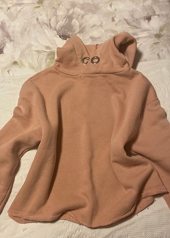 Düğmeli Pembe Yüksek Yaka Kadın Sweatshirt