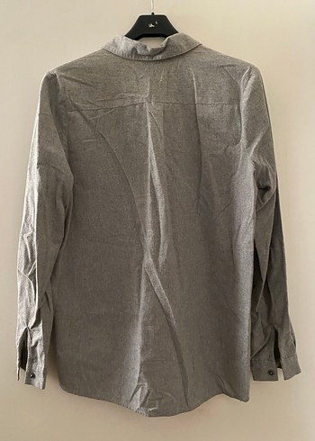 Gri Keten Düğmeli Rahat Kadın Gömlek - Görsel 5