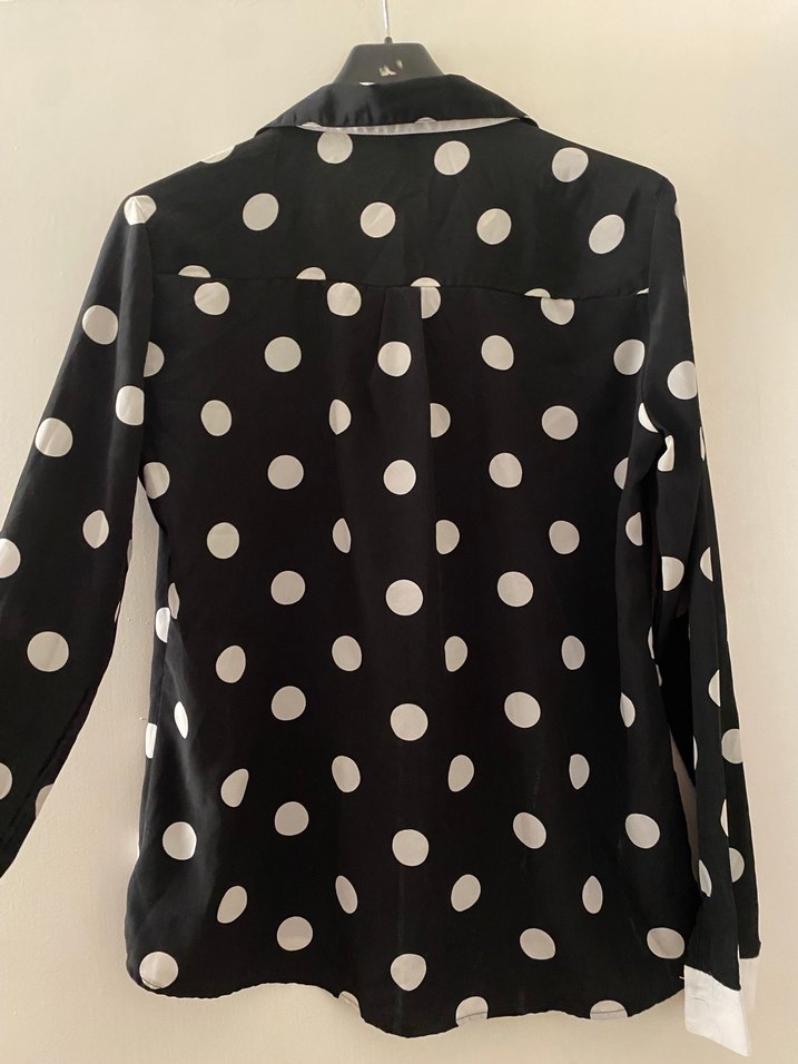 Uzun Kollu Puantiyeli Siyah Gömlek - Görsel 5