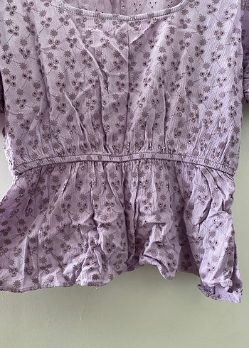 Dantel Detaylı Mor Kısa Kollu Kadın Bluz - Görsel 6