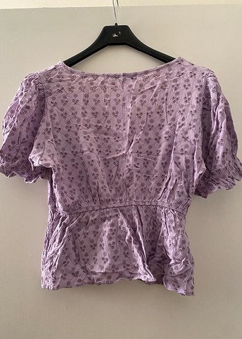 Dantel Detaylı Mor Kısa Kollu Kadın Bluz - Görsel 7