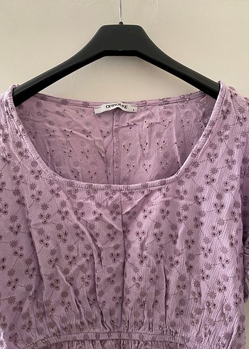 Dantel Detaylı Mor Kısa Kollu Kadın Bluz - Görsel 5