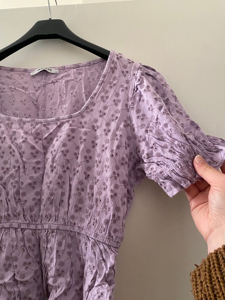 Dantel Detaylı Mor Kısa Kollu Kadın Bluz - Görsel 4